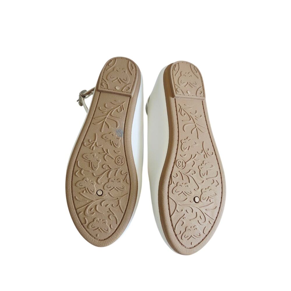 New Crystal Embellished While Ballet Shoes With Ankle Strap Little Girl Size 13 - Picture 7 of 9